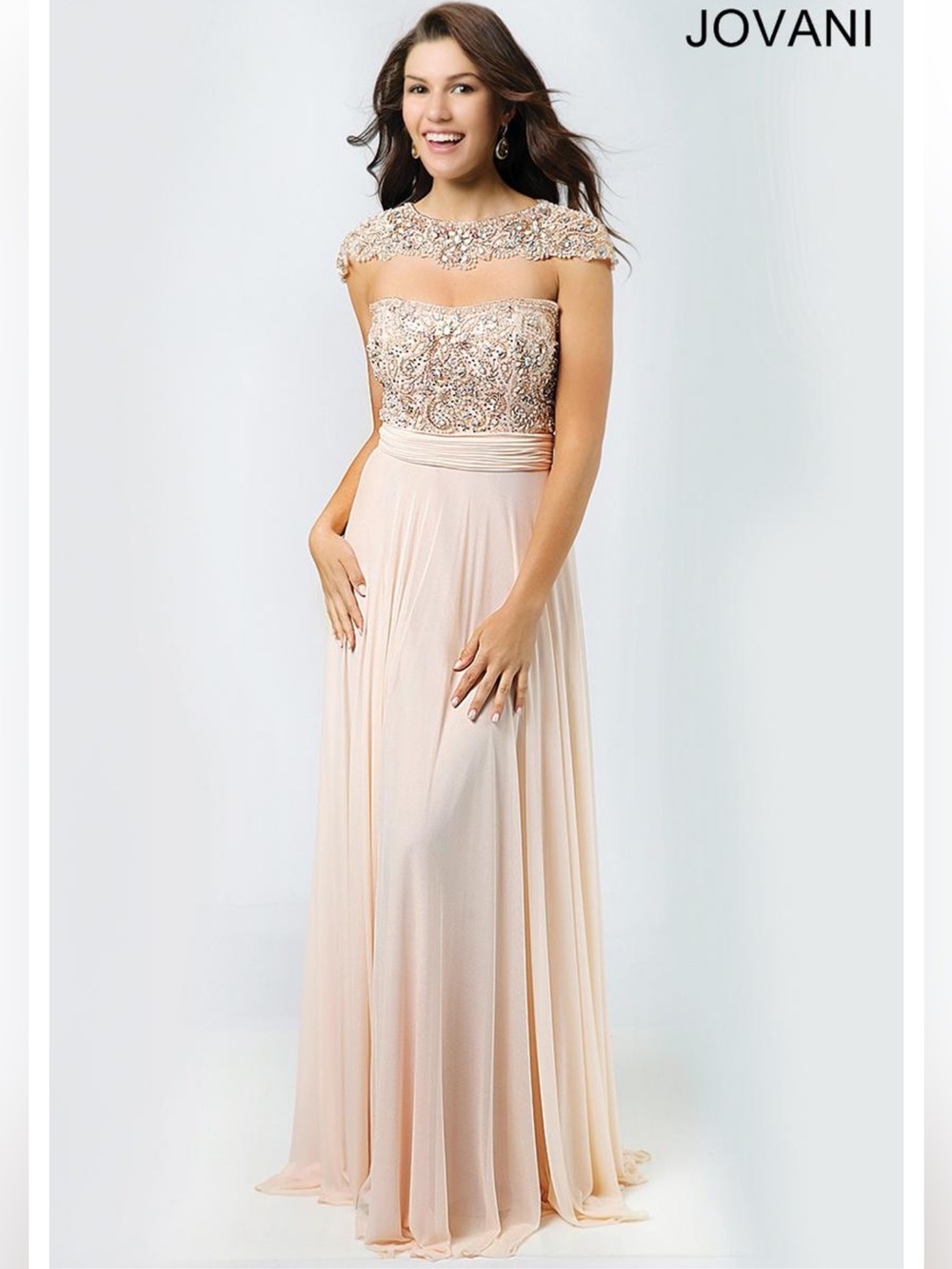 Jovani 20321 Blush Beaded Chiffon Formal Gown Dress Size 00 NWT Prom Pageant